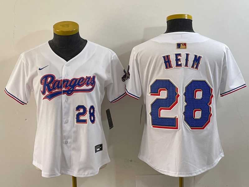 Women%27s Texas Rangers #28 Jonah Heim Number White 2024 Gold Collection Limited Cool Base Jersey->mlb womens jerseys->MLB Jersey